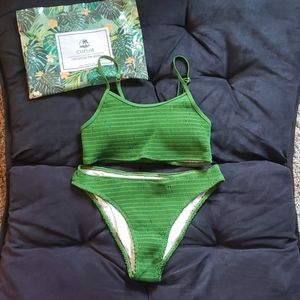 NWT CUPSHE Matcha Story Smocking Bikini M